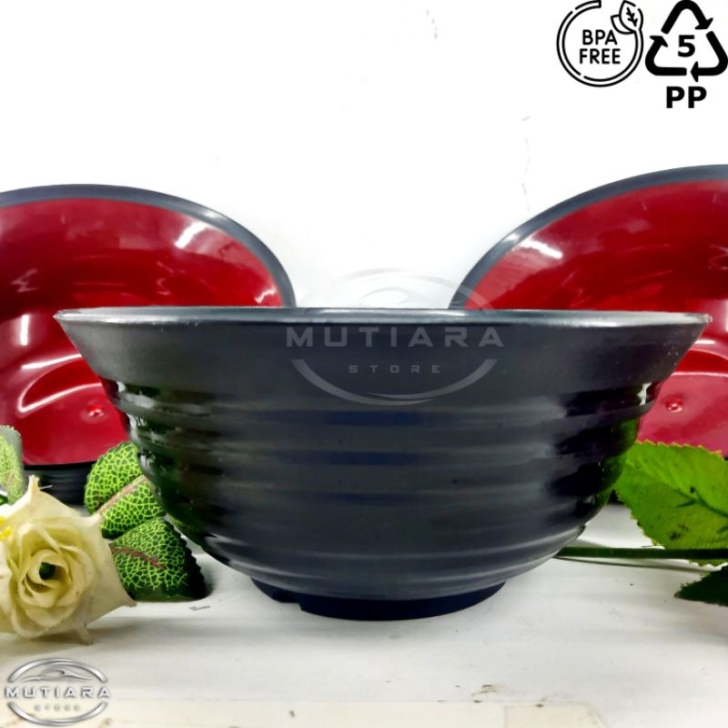 Mangkok Ramen Soso Osaka Jepang Korea | Mangkok ulir merah hitam | Plastik PP Food Grade | Mie ramen | Bakso | Seblak