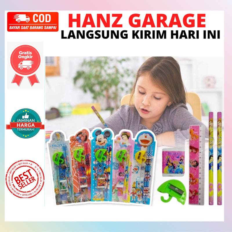 

Alat Tulis Karakter Set 5In1 / Paket Lengkap Pensil Penghapus Rautan Penggaris Bergambar Kartun / Mini Stationery Set Character ATK Peralatan Menulis Anak Sekolah 5 In 1 Souvenir Hadiah kado Motif Lucu Unik Disney Doraemon Frozen Spiderman Mickey Princess