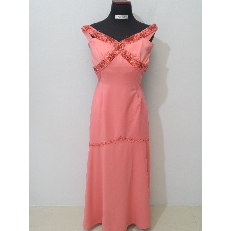 preloved baju pesta peach long dress gown for bridesmaid