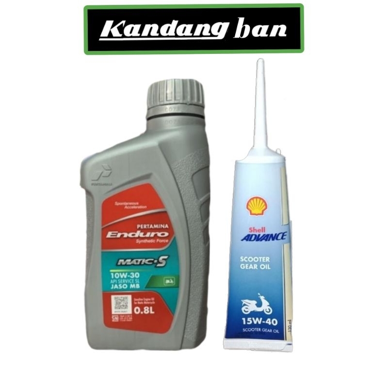 PAKET OLI ENDURO MATIC-S 10W-30 0.8L+ OLI GEAR SHELL 120 ML , UNTUK SEMUA MATIC HONDA,YAMAHA,SUZUKI