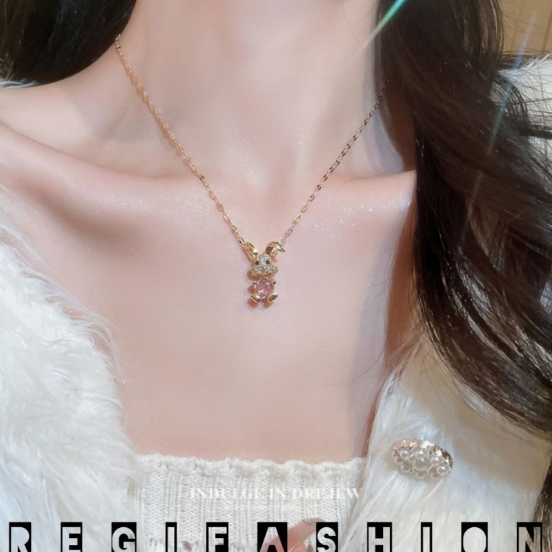 { COD } Kalung Titanium Wanita Korea Liontin Ruby Kelinci Kalung Wanita Korea Anti Karat Tidak Luntur