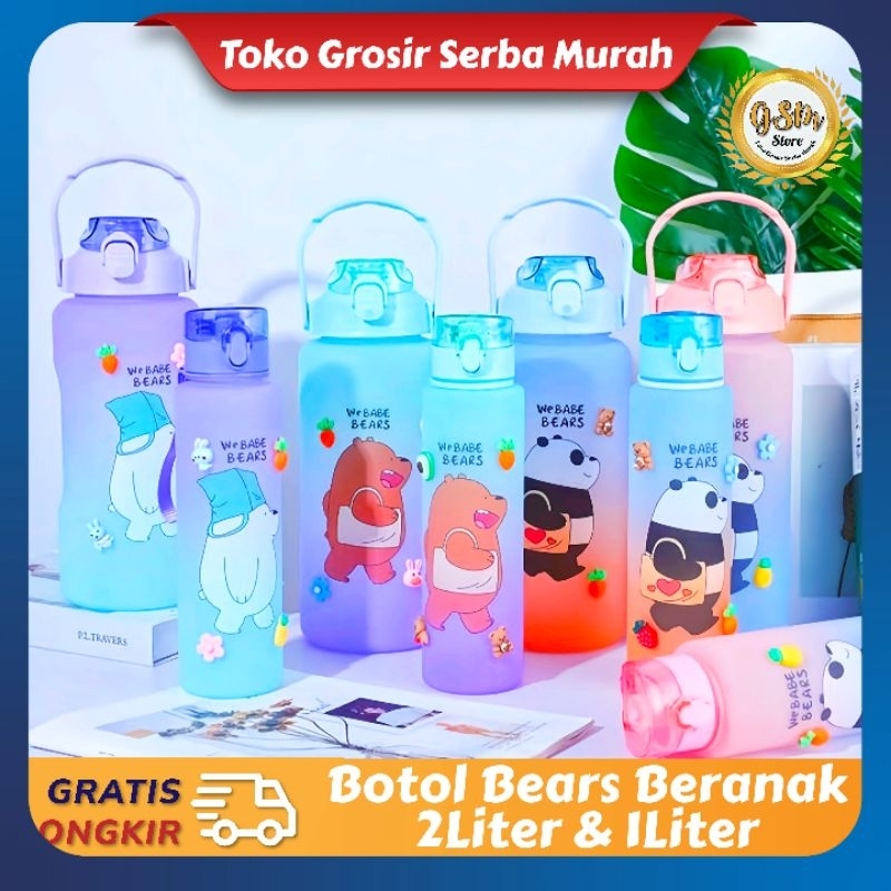 BOTOL VIRAL SET 2IN1 2L & 1L BOTOL BEAR WE BARE BEARS BOTOL MINUM  2LITER BOTOL BERANAK 2 IN 1