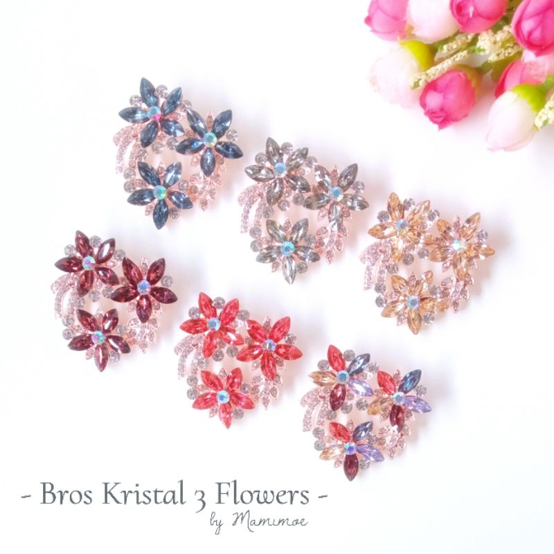Bros Kristal 3 Flowers/ Bros Jilbab Import / Bros Jilbab Cantik / Bros Kristal / Bros Jilbab Eksklus