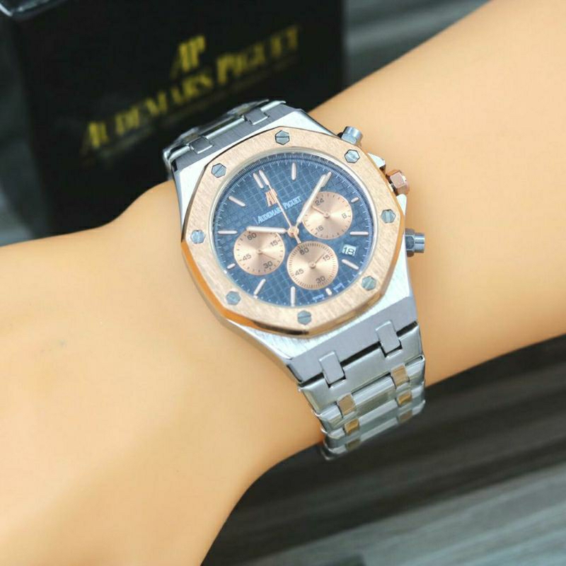 AP CHRONOGRAPH AKTIF JAM TANGAN AUDEM45 P1GUET TERBARU RANTAI STAINLISS PRIA FREE BOX