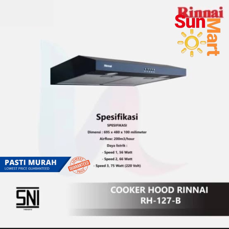 Penghisap Asap Kompor Rinnai Cooker Hood Slim 70cm RH 127B 127 RH127B