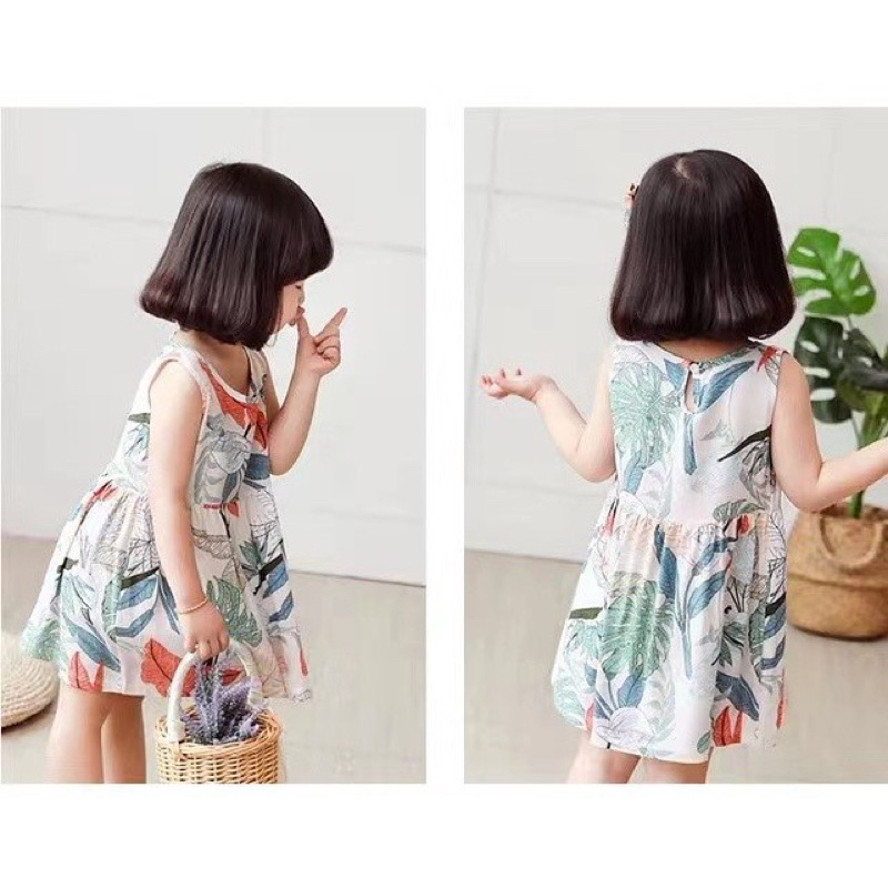 Dress Anak Perempuan Bahan Katun Adem Gambar Daun Cute Korean Look Baju Terusan Anak Cewe Bahan Katun Lucu Dress Anak Murah