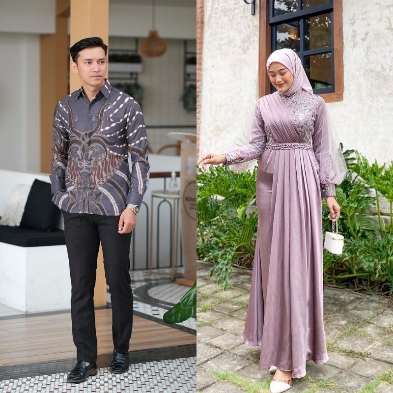 Couple Auliya Mouve Series COUPLE PASANGAN - SARIMBIT BATIK COUPLE GAMIS - BAJU COUPLE KONDANGAN KEKINIAN - DRESS PESTA KONDANGAN TUNANGAN WISUDA - COUPLE GAMIS REMAJA