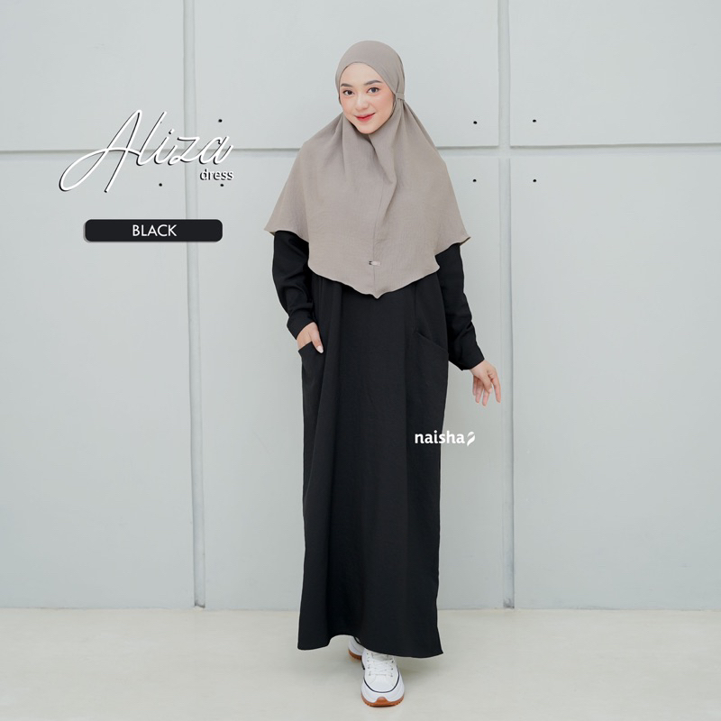 Gamis Aliza Naisha Premium Syar'i Hitam Polos