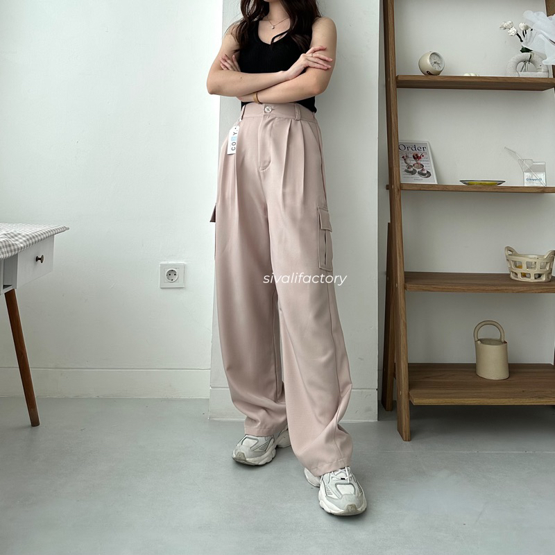 SIVALI Zoya Cargo Pants - Highwaist Loose Cargo - Celana Kargo Wanita - Baggy Pants