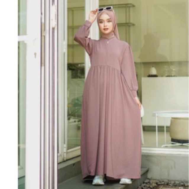 Gamis polos terbaru simpel mewah bahan crinkel airflow