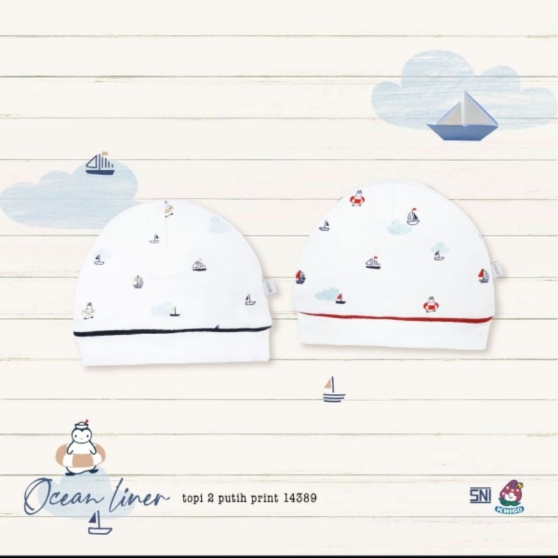 Ichigo Topi Bulat Putih/Warna Ocean Liner (2 Pcs) Topi Bayi NB