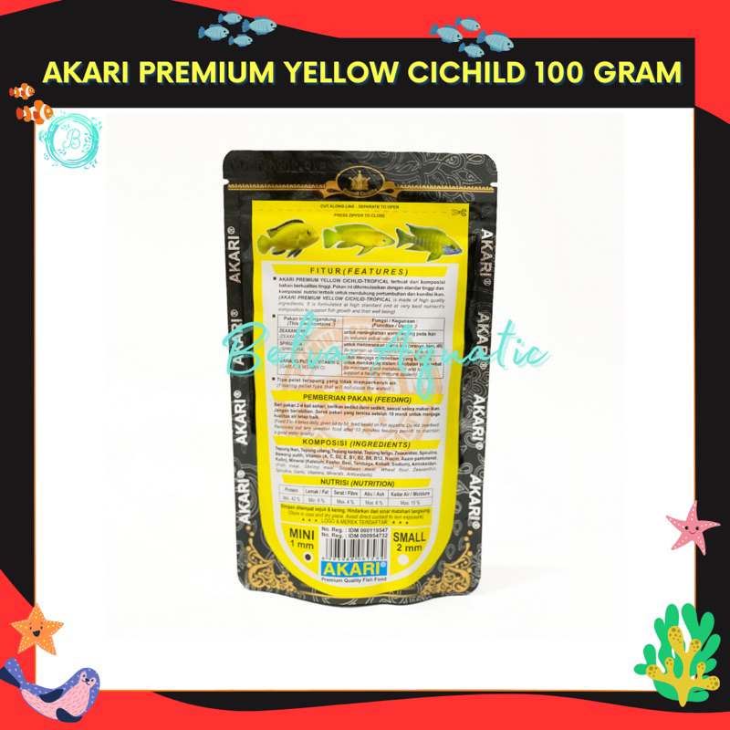 Akari Premium Yellow Cichlid 100 gram Pakan Ikan Siklit Kuning