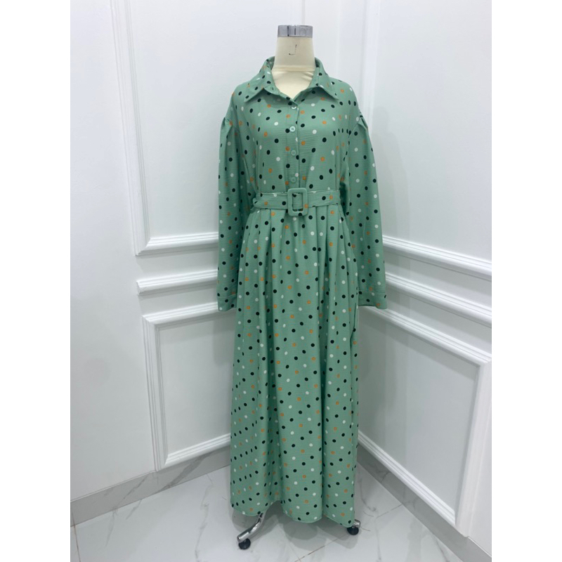 GAMIS CRINKLE MOTIF MAXI LEBARAN FREE BELT BUSUI KANCING DEPAN  SIMPLE MEWAH BAJU MUSLIM LEBARAN EID HANIE VIOLA