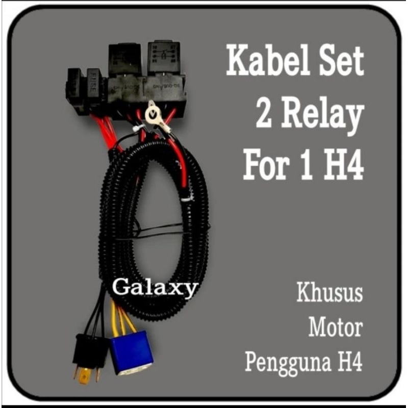 Kabel Set Relay Lampu - 2 Relay 1 Lampu - Khusus Motor Pemakai H4 -galaxyacsesoris