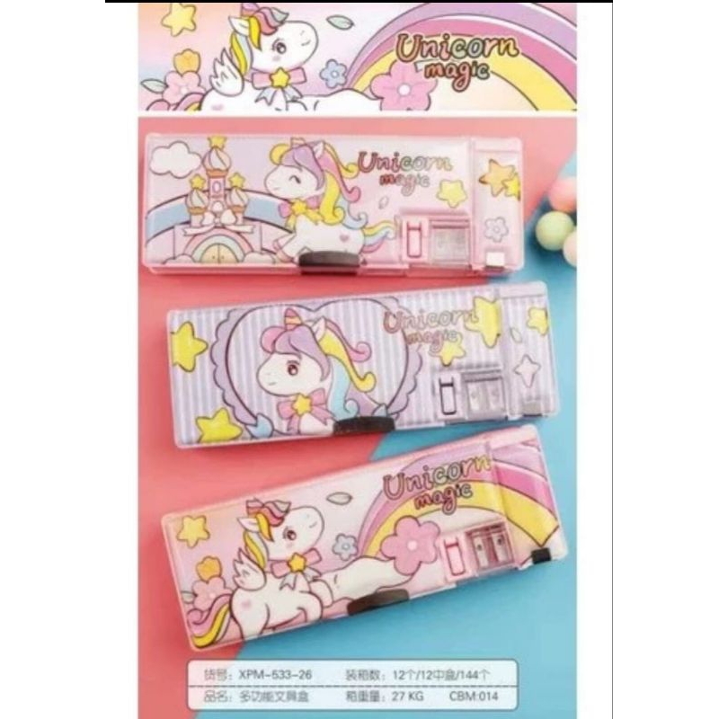 

kotak pencil magnet/kotak pensil double serutan/tempat pensil xpm/pencil case karakter unicorn/ tempat pensil double serutan