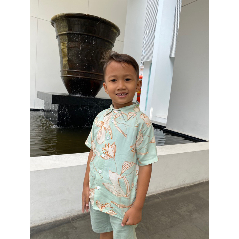 Kemeja Anak Lengan Pendek 1 2 3 4 5 6 Tahun baju pantai motif Summer Bahan Katun Wolpis