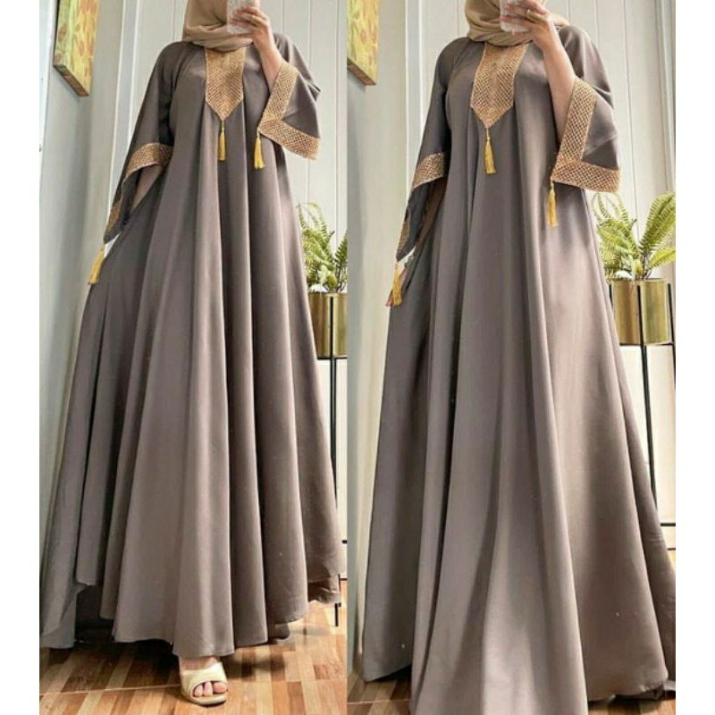 Baju Gaun Kaftan Jumbo Wanita Dewasa Kekinian Terbaru Terlaris Viral Bahan Rayon Tebal Busui Resleting Depan