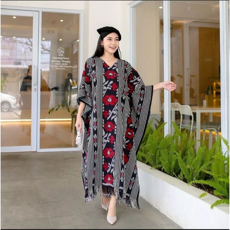 KAFTAN TENUN WANITA ETNIK BAJU KONDANGAN KEKINIAN