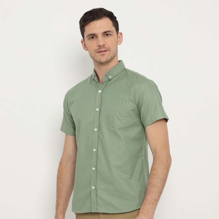 Kemeja Pria Lengan Pendek Basic Slimfit Sage - Hijau Sage