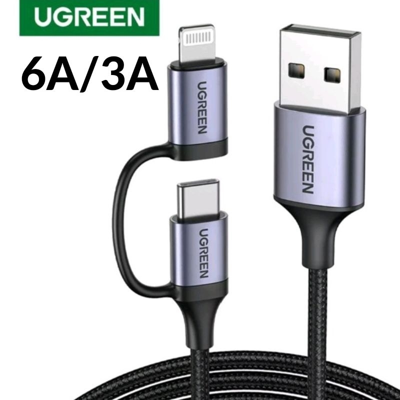 Ugreen 2in1 3A 6A USB Cable MFi Lightning - Type C Fast Charging Android iPhone