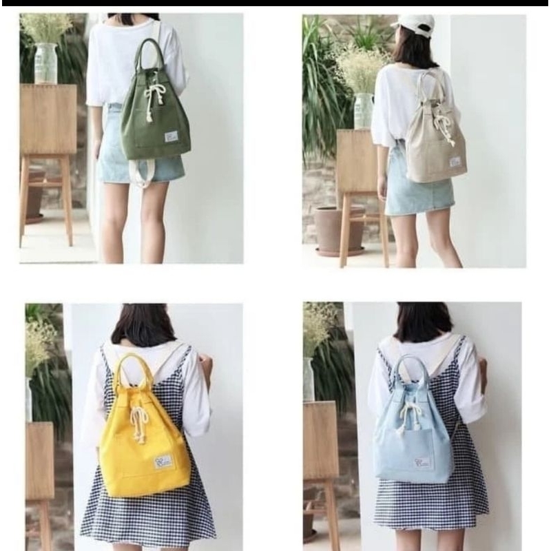 Korean Canvas String Backpack/ Tas Ransel Kanvas Korea Tas Serut Backpack Tas Punggung