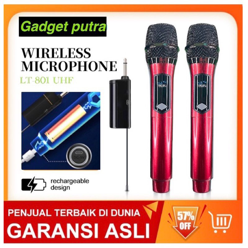 LT-801 Wireless Microphones 1 receiver 2mic wireles ,Dual Handheld Mic With Receiver,Chargeable  Mic Nirkabel Mikrofon Portabel