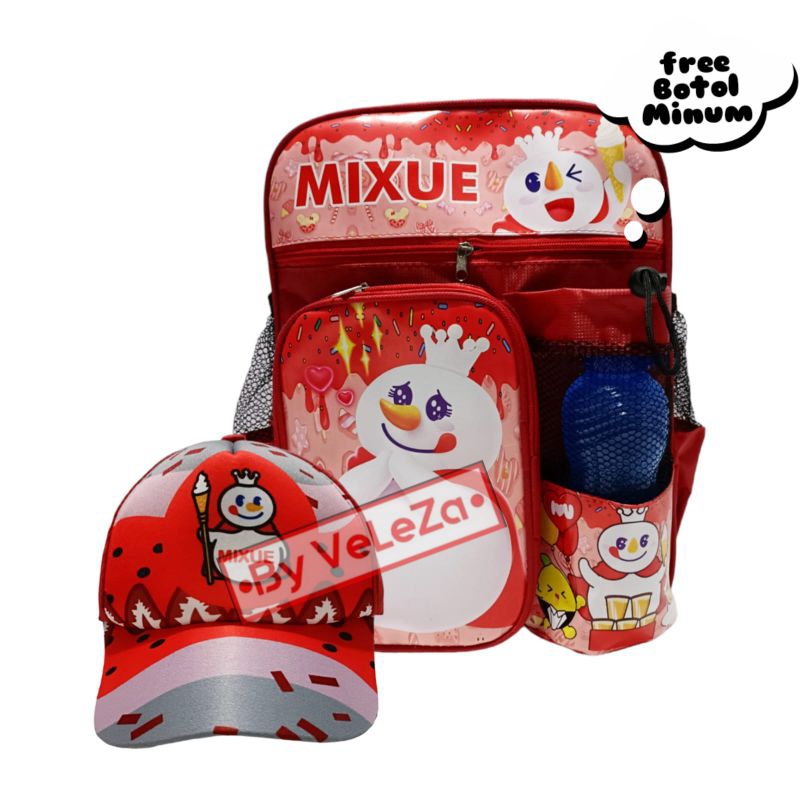 Tas ransel anak karakter mixuee 3in1 - tas + waistbag + topi free botol minum - tas anak