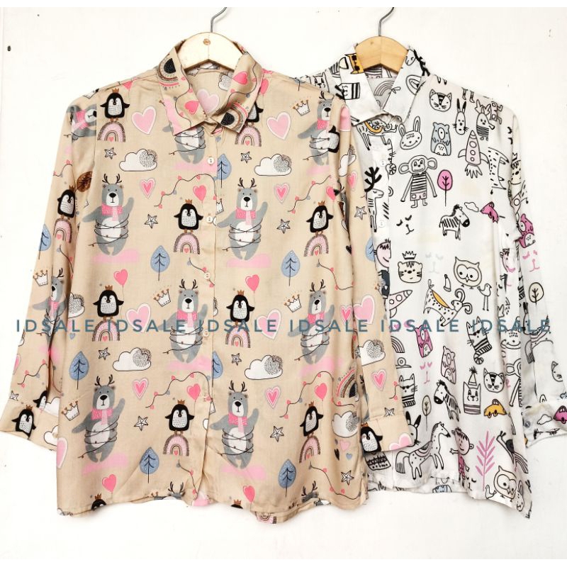 Kemeja motif wanita kemeja motif kartun wanita kemeja rayon motif wanita blouse motif lucu kemeja ra