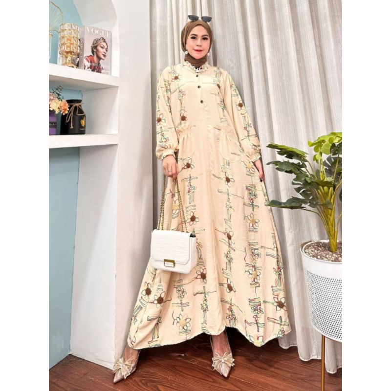 Gamis pompom saku // gamis airflow cringkel