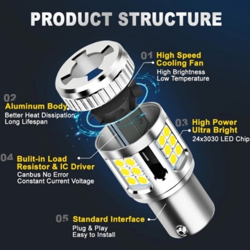 SATU PC LAMPU LED SEIN MOBIL NL2 BAU15S 150'' S25/ T20 48 TITIK 30 WATT HYPER GHOST TURBO FAN LUXIMOS NINE SEIN MOBIL