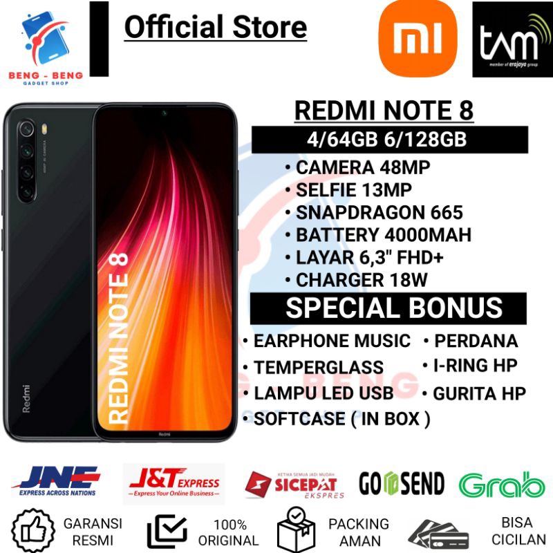 XIAOMI REDMI NOTE 8 RAM 4GB ROM 64GB 3/32GB 6/128GB GARANSI RESMI TAM  XIAOMI INDONESIA - BONUS