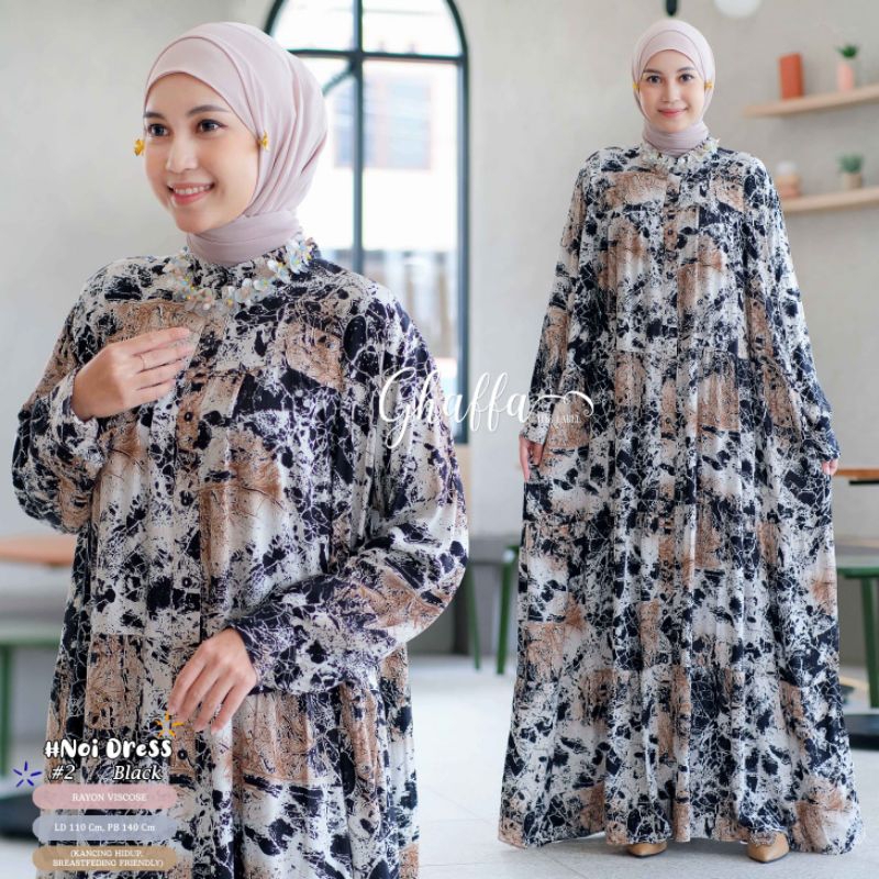 NOI DRESS #2 BY GHAFFA THE LABEL / DRESS MOTIF WANITA MUSLIMAH / GAMIS RAYON LD110