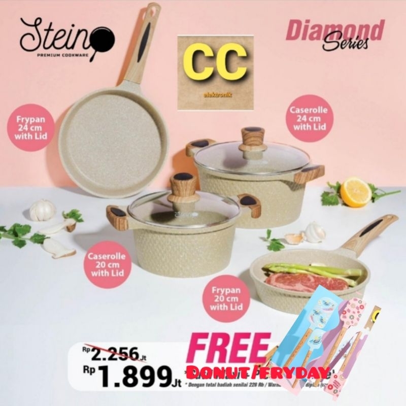 Paket Diamond Steincookware Stein Cook Ware Panci Wajan DIAMOND CASEROLLE FRYPAN free fryday/donut