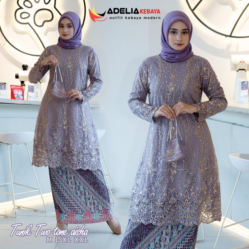 Permata Olshop / Set Kebaya Tunik Twotone Aisha / Baju Kurung Tulle Bordir / Kebaya Modern / Kebaya Cantik