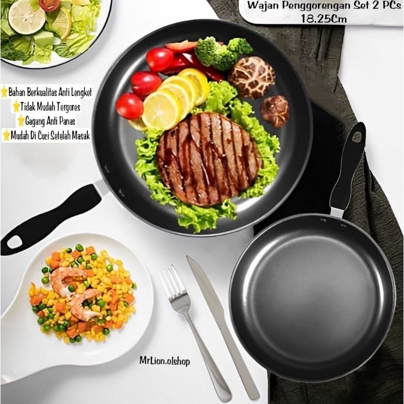 Teflon FryPan Anti Lengket Size 18-cm-25cm Set 2in1 Teplon FryPan Wajan Import⭐MrLion.olshop⭐