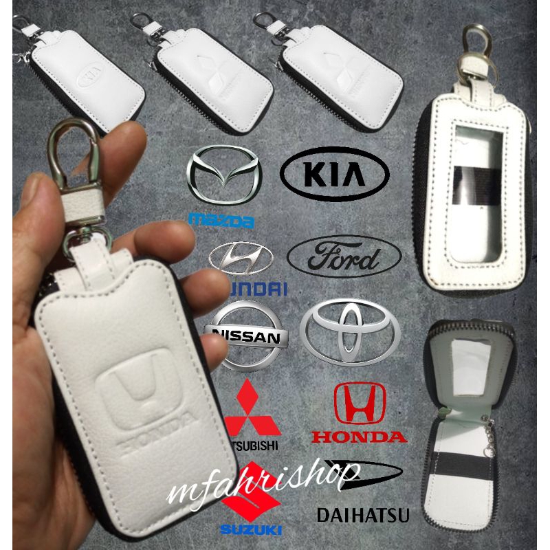 dompet kunci remote keyless mobil kulit asli transparan Zipper putih dompet STNK