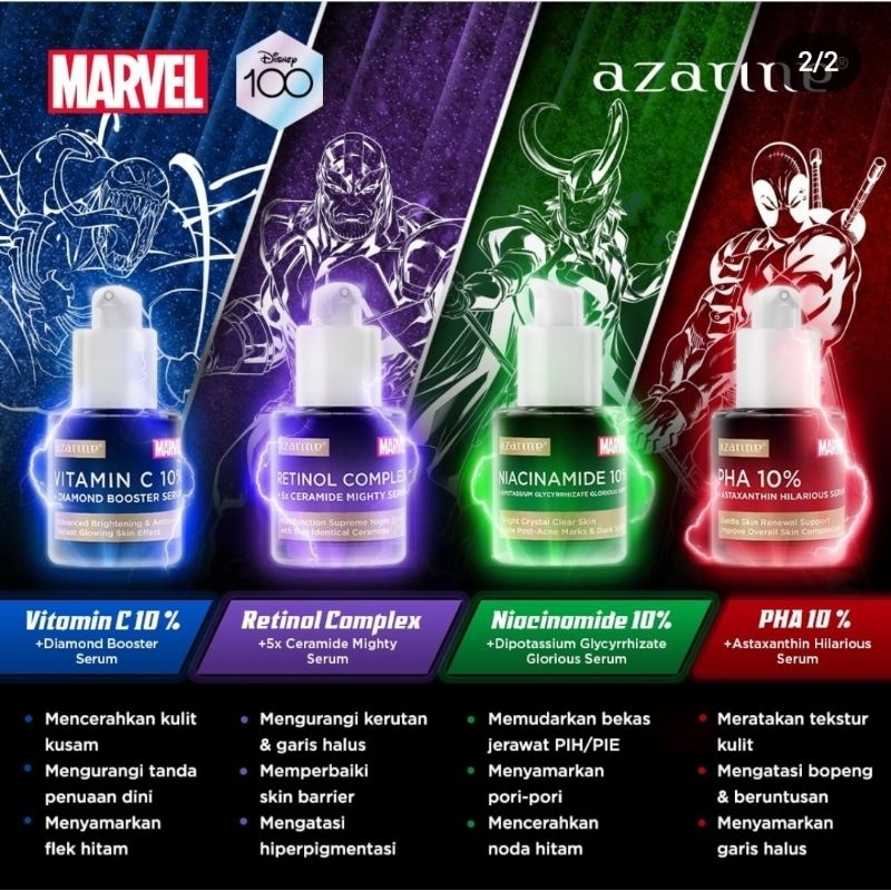 AZARINE X MARVEL NEW Serum All Variants Super Fighters Serum Mencerahkan Meratakan Tekstur Mengurangi Kerutan dan Garis Halus