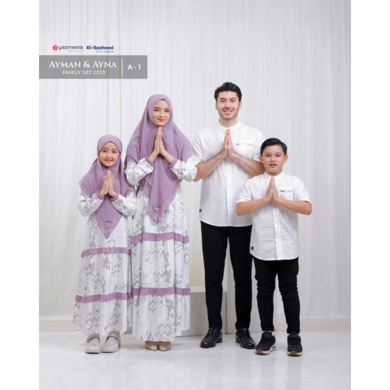 Famset Ayna Ayman Putih Pink Baju Seragam Keluarga Baju Couple Keluarga Lebaran Family Set Lebaran O