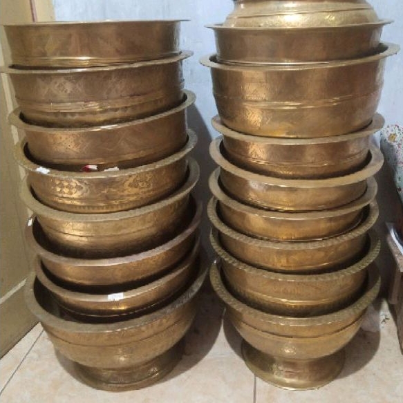 ⭐⭐⭐⭐⭐Borongan 10pcs bokor/mangkuk kuningan besar dim 26cm keatas bokor tua bokor kuningan asli