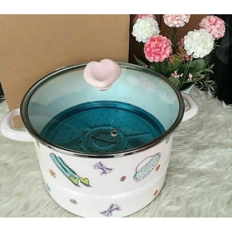 kukusan enamel chefina pink / steamer enamel / panci kukus enamel chefina