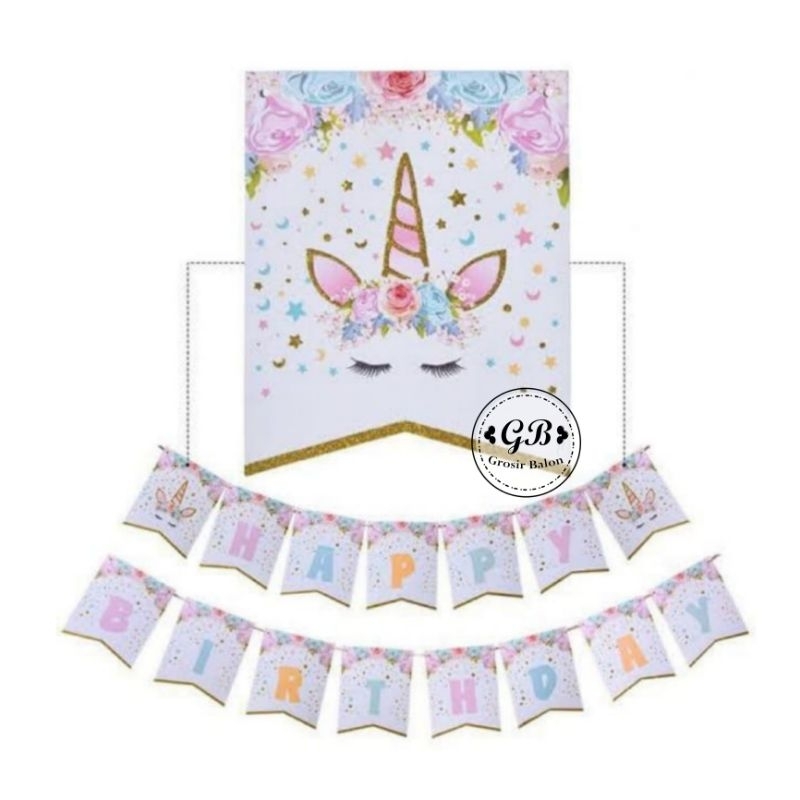 BANNER HAPPY BIRTHDAY MOTIF UNICORN / BANNER  FLAG HAPPY BIRTHDAY / BANNER HAPPY BIRTHDAY