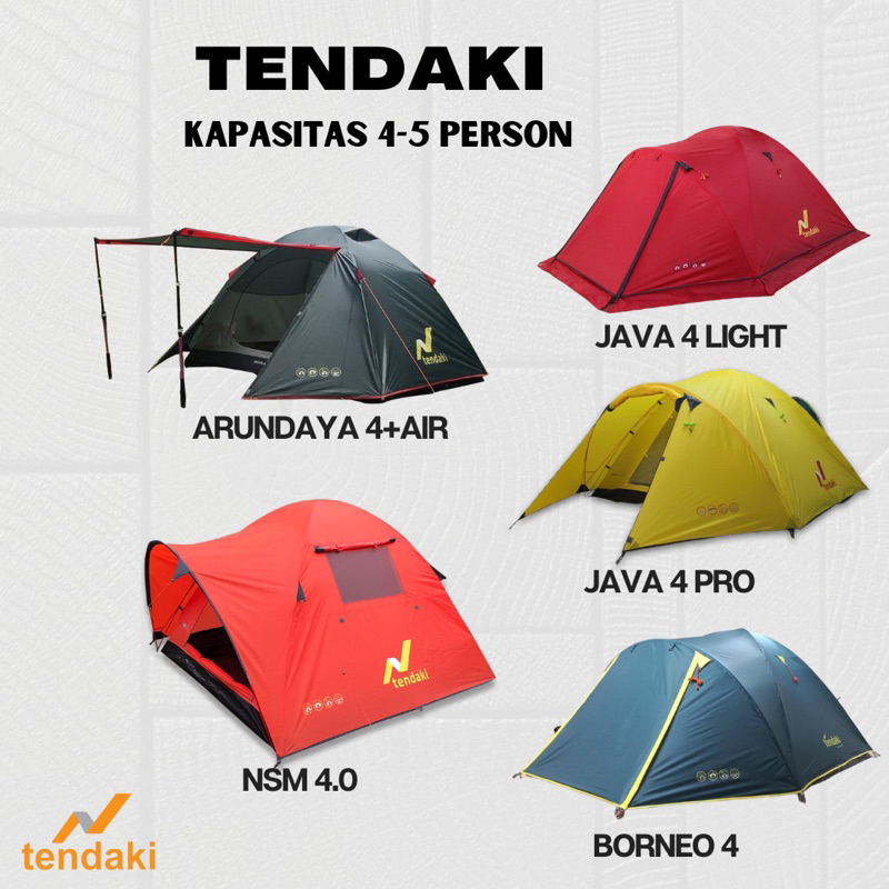 TENDAKI •tenda familiy dome camping • MALANO 4.1 •MALANO 4.1 H •MALANO 4.1 LIGHT  •MALANO 4.1 H LIGHT •BORNEO 4 •Arundaya 4+ air •double layer PU 3000mm