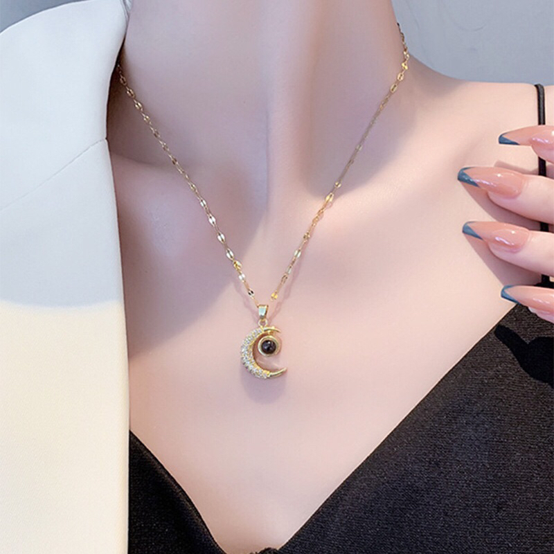 Kalung Titanium Gold Mata Tanam Korea Elegan Fashion Style Premium