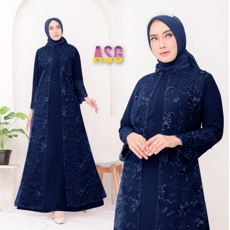 (Realpict) Zena Gamis Busui Friendly Brukat Mutiara Dress Pesta Jumbo Murah