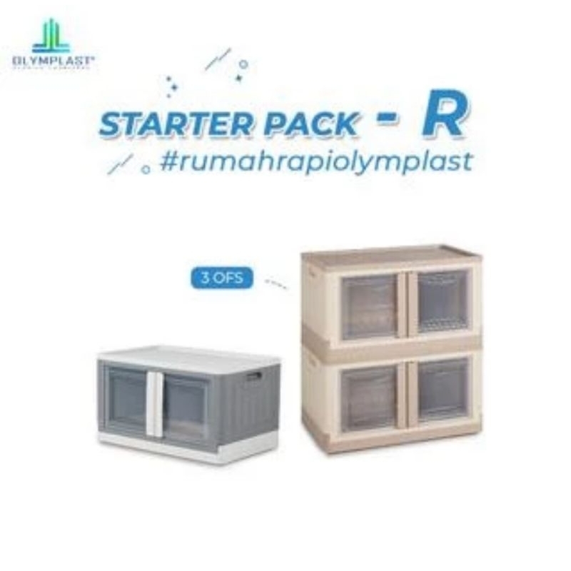 Box serbaguna, Box Lipat Folding Container Olymplast  Starterpack Rumah Rapi R2,, OFS GREY 3 pcs