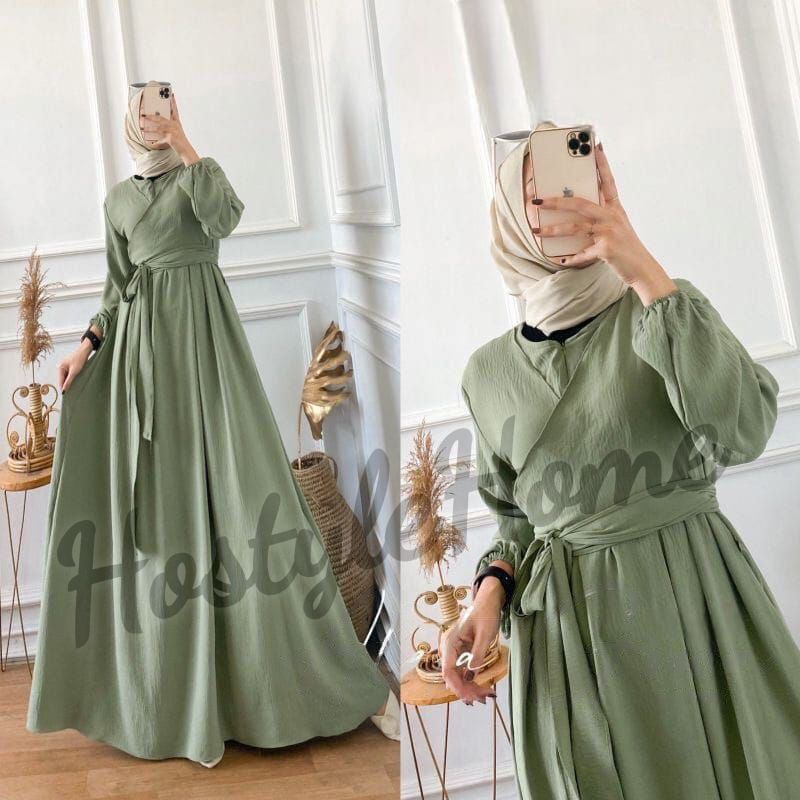 ALIVA - Baju Gaun Gown Gamis BUSUI CRINKLE Maxi Maxy Dress Ukuran S M L XL Wanita Remaja Perempuan M