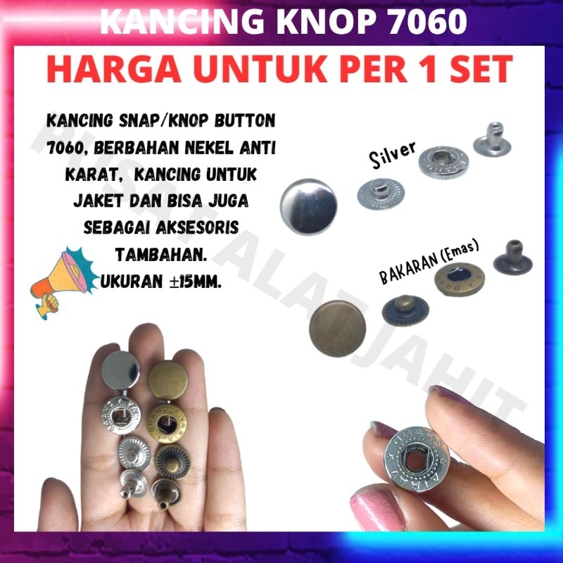 KANCING JEPRET CETEK CETET KNOP BESI JAKET TAS CELANA JEANS LEVIS SNAP RING BUTTON 7060 15MM SILVER 