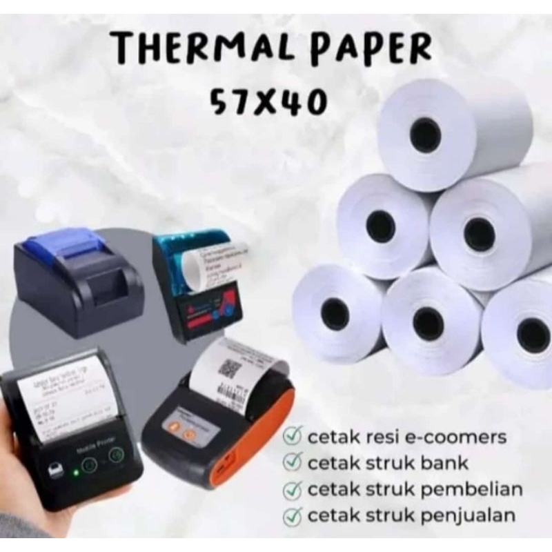

RB Kertas kasir thermal edc bluetooth 58x40 paket 10 Roll
