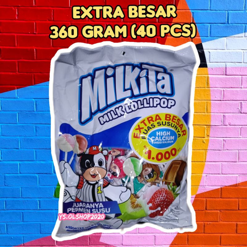 NEW PERDUS Permen Milkita EXTRA BESAR 8 pack x 40 Pcs x 360 gram Lollipop isi 40 pcs rasa strawberry melon dan coklat