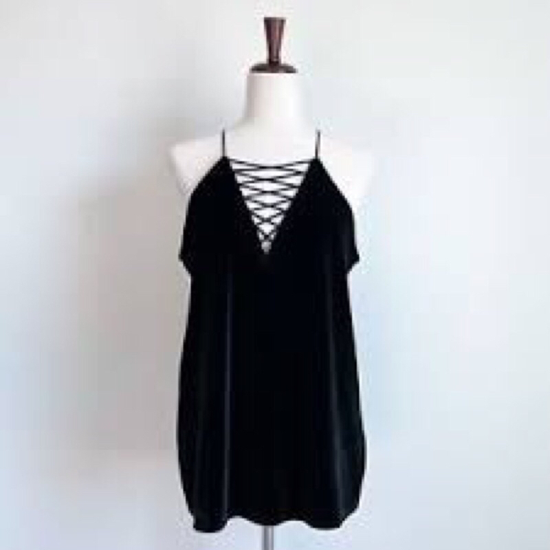 L123 - Express Velvet lace up Tank Top